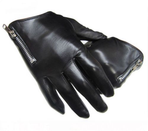 Men Side Zipper Wrist Long Best Italy Leather Motor Gloves Black