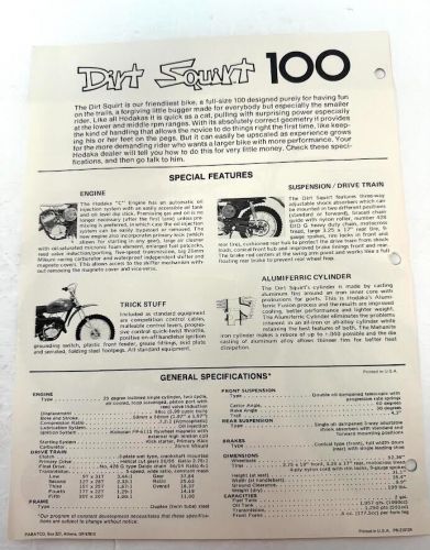 Vintage Hodaka 100 Dirt Squirt illustrated parts list original sales brochure