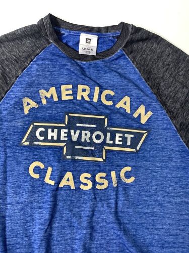 Chevrolet american classic l/s blue/gray t-shirt large cotton blend