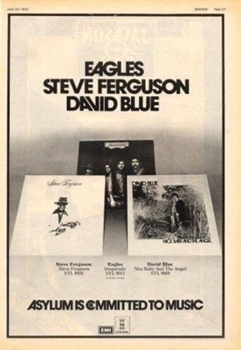 Eagles Desperado David Blue Steve Ferguson UK LP advert 1973