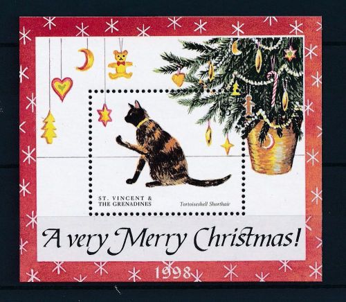 [33209] st. vincent &amp; grenadines 1998 animals christmas cats mnh sheet