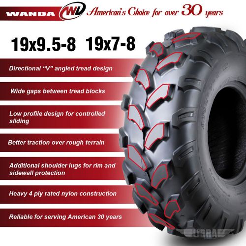 Set 4 WANDA ATV Tires 19x7-8 &amp; 19X9.5-8 4PR fit for 08-09 Qlink RODEO 90
