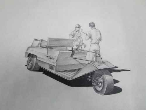 Vintage Advertising Sketch Drawing * CUSHMAN GOLF CART* 24&#034; x 18&#034; (D)