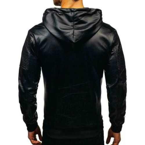 Winter lambskin leather slim fit biker black casual classic hoodie jacket men