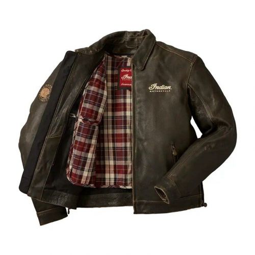 Men&#039;s dark brown indian motorcycle jacket with removable lining leather jacket