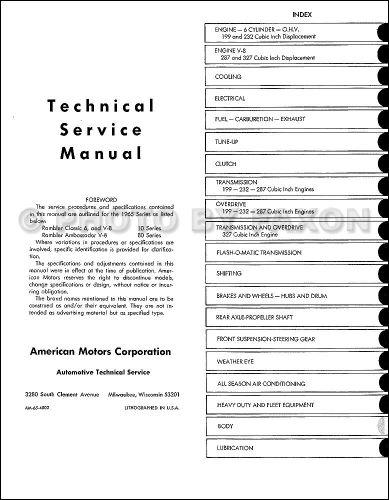 1965 Rambler Classic and Ambassador Shop Manual 65 AMC American Motors Service