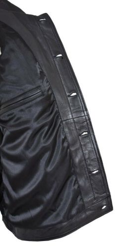 Men&#039;s Soft Leather Trucker Jacket American Denim Button Style Black Coat - 105