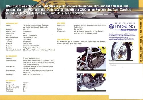 Hyosung XRX 125 Prospectus 2000s 1 Sheet Brochure 1 Sheet Prospectus Broschyr-