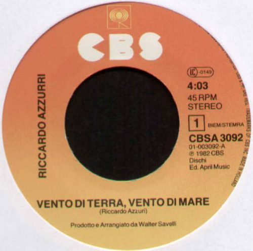 Riccardo azzurri~vento di terra, vento di mare / amare ti~1982 dutch 7&#034; single