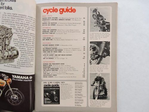 Cycle Guide Magazine April 1971 Suzuki 400 H-D 350 Sprint Bultaco Hodaka B13924