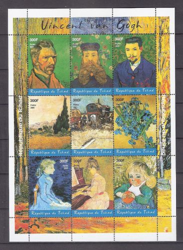 Art &#034;Vincent Van Gogh&#034; Sheet of 9 stamps MNH