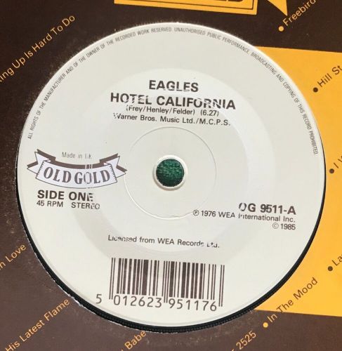 Eagles   hotel california  desperado  rock  old gold  7&#034; vinyl record  og 9511