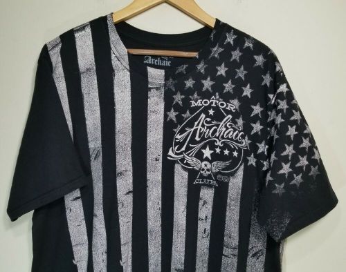 Archaic by affliction black shirt mens xxl motor club 69 wings skull usa flag