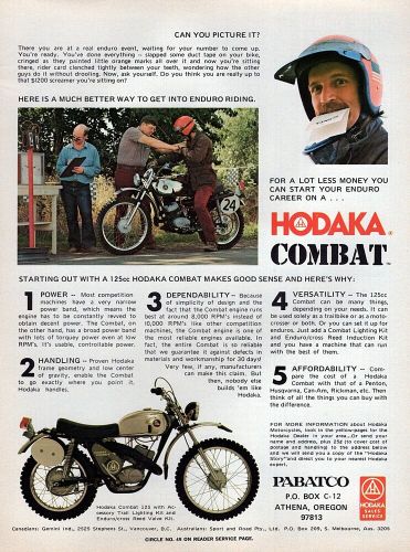 1974 Hodaka Combat 125 Motorcycle Original Color Print Ad