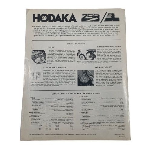 Vintage 1970s Hodaka 250 SL Road &amp; Trail Dirt Bike Motorcycle Sales Ad Brochure