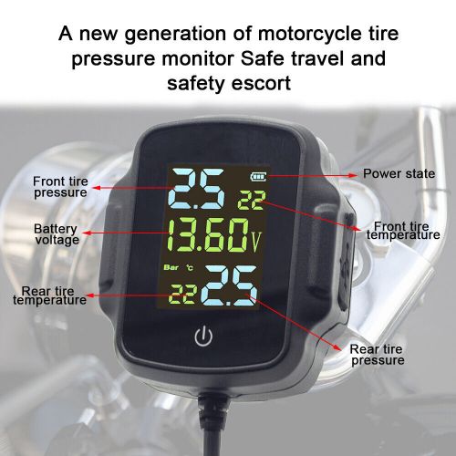 Motorcycle TPMS Tire Tyre Pressure Monitor System Waterproof 2 External Sensors