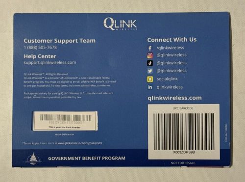 Qlink, Ready To Go Sim card, 4G/5G