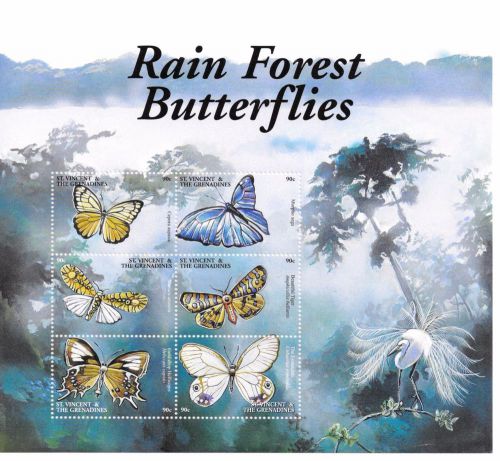 St. vincent - rain forest butterflies, 2001 - sc 2920 sheetlet of 6 mnh