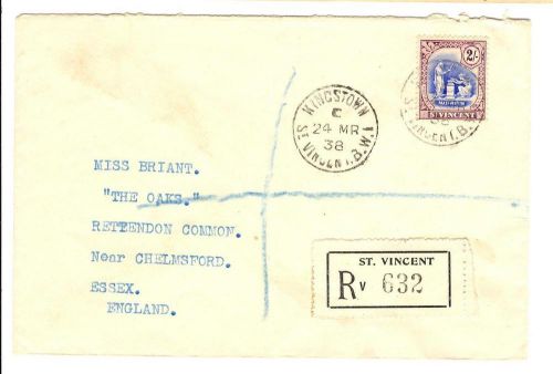 ST VINCENT ~ #129 on REGISTERED COVER TO ENGLAND