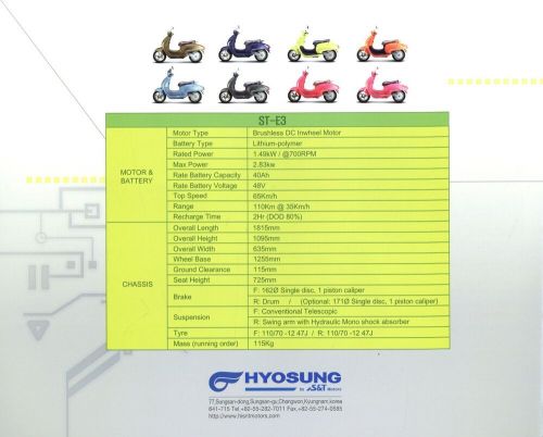 Hyosung ST E3 electric scooter brochure 2010 UK brochure electric scooter catalog-