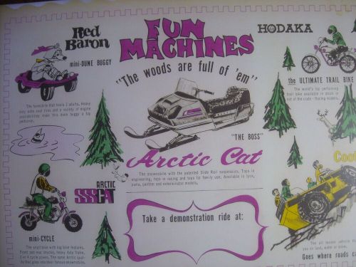 1971 vintage arctic cat snowmobile motorcycle dealer diner placemat hodaka