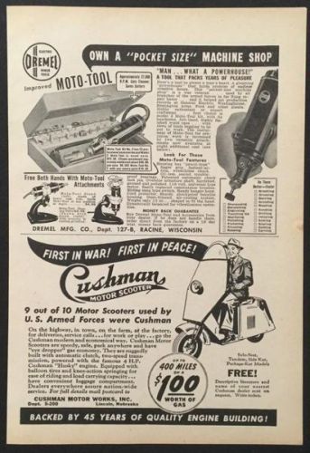1947 Cushman Motor Scooter AD Model 54 First in War! First in Peace!