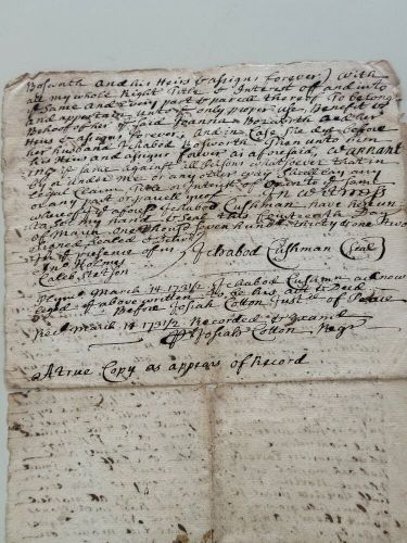 Five cushman family primary documents - plymouth massachusetts  1731 to 1772