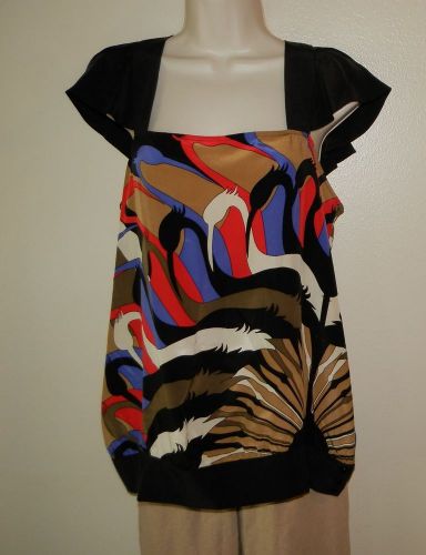 Authentic TWELFTH STREET by CYNTHIA VINCENT Black Red Bird SILK Top Size Medium