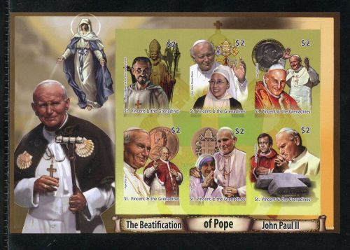 St. vincent gren  beatification of pope john paul ii imperforate sheet  mint nh