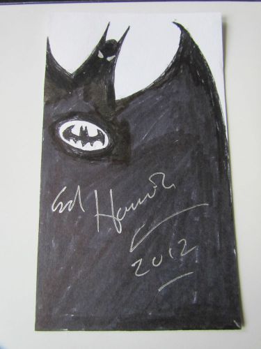 PSA/DNA ED HANNIGAN AUTOGRAPHED 3&#034;X6&#034; ORIGINAL SKETCH OF BATMAN! DC COMICS