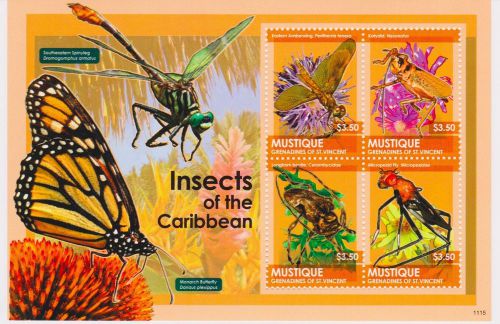 Mustique of st vincent - insects of the caribbean, 2011 - 1115 sheetlet of 4 mnh