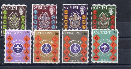 ST VINCENT 1964 + 1974 SG221 to 224 + 399 to 402 U/M SCOUTING