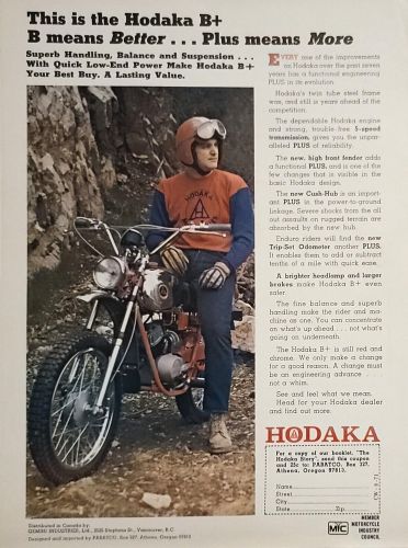 1971 hodaka b+ motorcycle vintage print ad