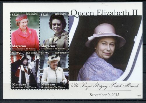 Mayreau Grenadines St Vincent 2015 MNH Queen Elizabeth II Longest Reigning 4v MS