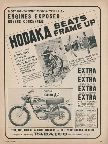 1965 Hodaka Vintage Motorcycle Ad New Ace 90 Bike Frame Protects Engine