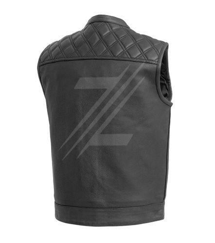 New Men&#039;s Leather Biker Vest Classic Black Diamond Quilted Riding Club Gang Vest