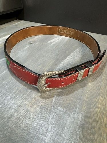 Desperado Red Leather Woven Western Silver Buckle &amp; Belt Size 32