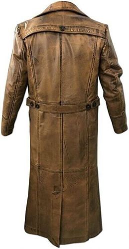 Brown Leather Trench Coat Men&#039;s Full Length Leather Duster Coat For Men Long