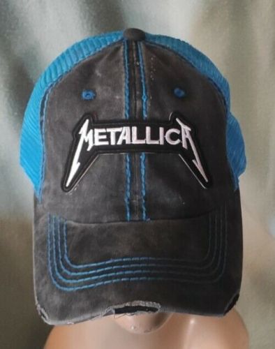 Metallica Trucker Hat Distressed Baseball Cap Neon Blue Mesh METALLICA HAT